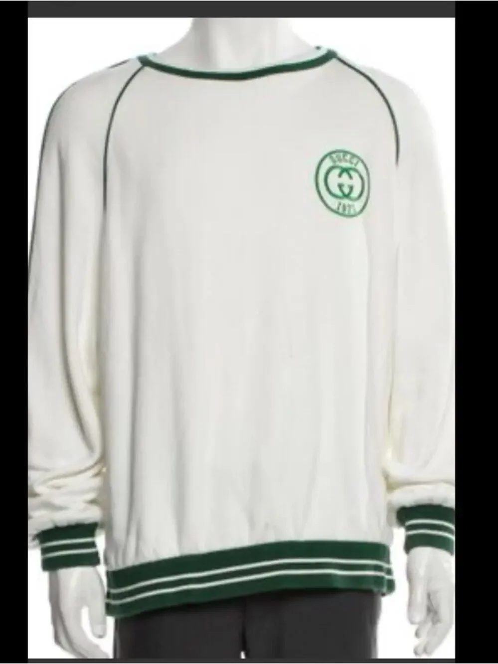 Men's Gucci white cotton jersey sweatshirt green 1921 interlocking G size medium